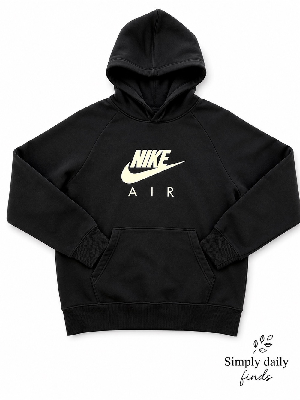 Nike Air Black Pullover Hoodie Large Swoosh Logo Fleece Sweatshirt